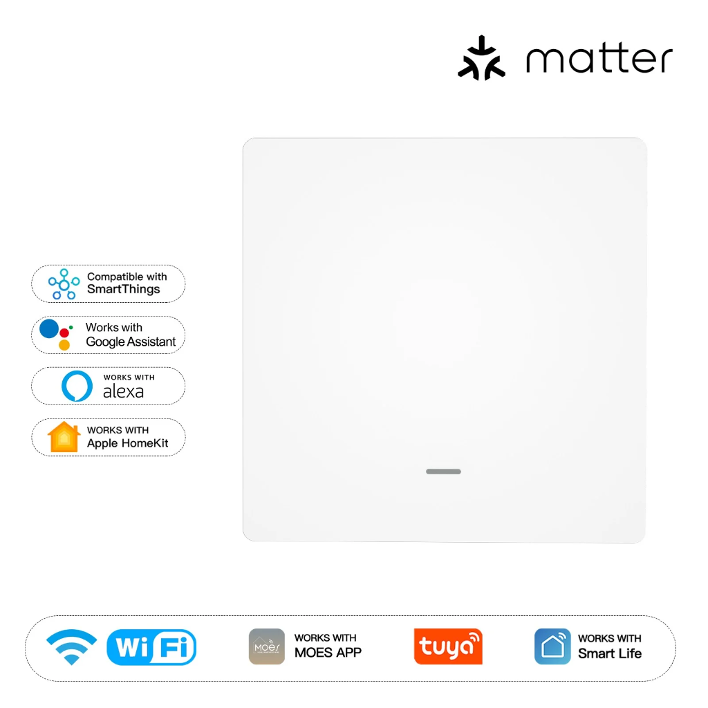 Moes Matter WiFi Smart Push Button Light Switch App Control Neutral Wire Required EU Verison 1 Gang