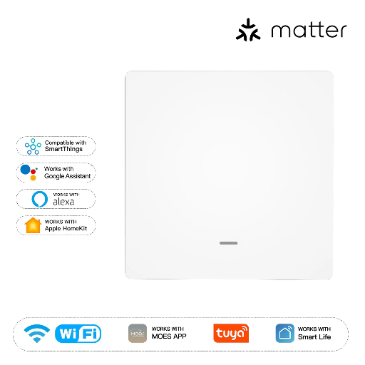 [MWS-B-EU1] Moes Matter WiFi Smart Push Button Light Switch App Control Neutral Wire Required EU Verison 1 Gang